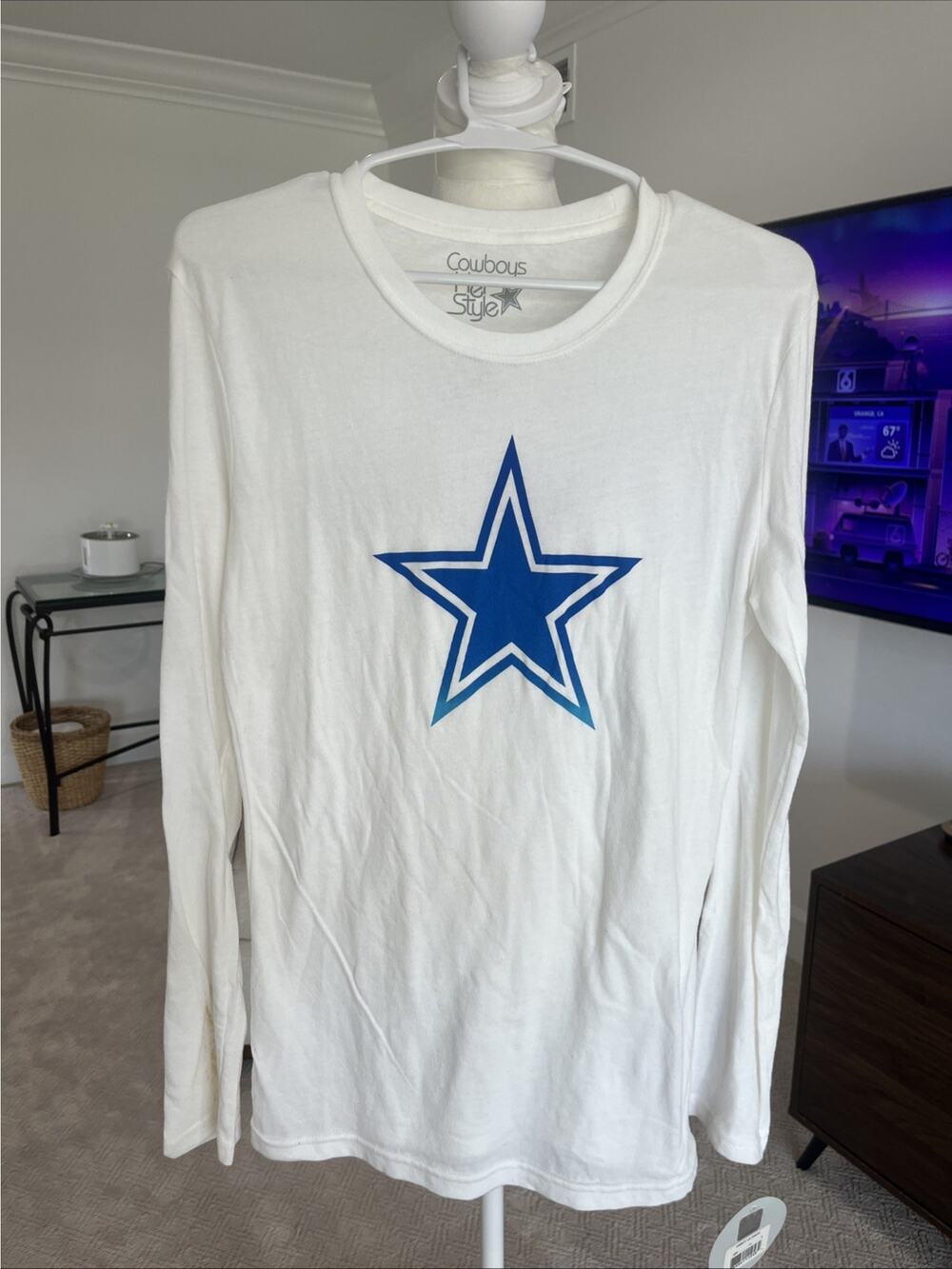 Dallas Cowboys Her Style T Shirt Women M White Long Sleeve Star Crew Neck NEW